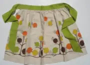 Vtg Eames Apron Bird Tree Orange Yellow Green Brown Natural Cotton Linen Retro