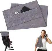 Fitness Towel, 135 x 50 cm Microfiber Absorbent Fitness Towel with Zipper Compartment Sports for Gym Lightweight Workout Towels for Men & Women (Grey)