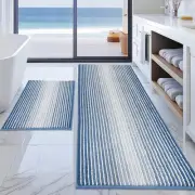 Thick Absorbent Sky Blue Chenille Rugs - Non-Slip & Machine Washable, 2-Piece