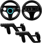 DTianSir 4Pcs Mario Kart Steering Wheels and Zapper Light Gun Compatible with Nintendo Wii/Wii U Remote Controller(Black)