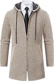 [JEShifangjiusu] Mens Long Cardigan Hoodies Full Zip Fleece Lined Sweaters Casual Fashion Slim Fit Hooded Knitted Coat
