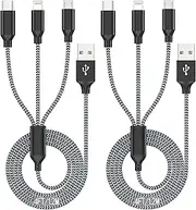 Lightning Cable 3 in 1 Multi Charging Cord 2pack 4FT Nylon Braided Multiple iPhone Charger Wire MFi Certified Universal for Apple USB Type c Micro Phone