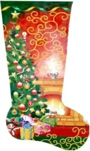 HandPainted Needlepoint Lee Christmas Room Stocking 23"