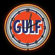 19" Gulf Gas Oil Vintage Logo Sign Double Orange Neon Clock Man Cave Bar Garage