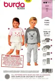 Burda Sewing Pattern 9326 Kids Pyjamas Sewing Pattern Sizes 18M-7 NEW