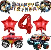 Monster Truck Birthday Decoration 4 Years Boy, Cars Balloons Birthday Set, Racing Car Children's Birthday Party Decoration, Monster Truck Balloons, Banner, Monster Trucks Birthday Supplies for