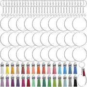 Duufin 72 Pieces Key Ring Acrylic Blanks Keychain Tassels Set 3 Inch Round Clear Arylic Keychain Blanks Key Rings with Chain Jump Rings and Colorful Keychain Tassels for DIY and Craft