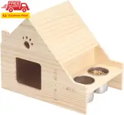 Wooden Bird House Nesting Box with Stainless Steel Feeder Cups, Natural Pine Par