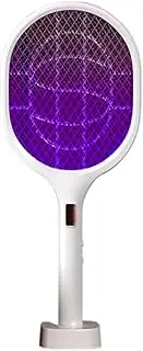 Electric Fly Bug Swatter Lamp Rechargeable Mosquito Zapper Racket Safety Mesh Insect Killer USB Charging Eco-Friendly Portable Indoor Outdoor Use (S Type Eight Lights - Moonlight White)