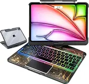 [FFENDOUNIU] for iPad Air 13 Inch Case with Keyboard (M2-2024, M3-2025), for iPad Pro 12.9 inch(6/5/4/3 Gen) Keyboard Case with 360°Rotating Stand, 7 Colors Backlight, Trackpad (Transparent Black)
