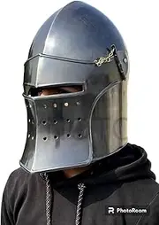 KORE NS Black Bascinet Visored Barbuta Steel Helmet | Medieval Collectible Knight LARP