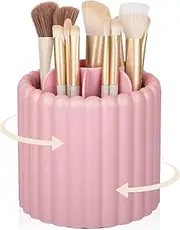 Anyoifax 360 Rotating Makeup Brush Holder 7 Slots Make Up Brush Organizer Removable Spinning Cosmetic Brushes Storage Pen Holder for Vanity, Dresser, Desk, Pink