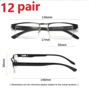 12 Pairs Black Mens Rectangular Half Frame Reading Glasses Spring Hinge Readers