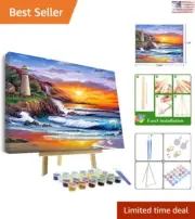 Paint by Numbers Kit - Sunset Landscape - Framed Canvas - Easel - Pigment