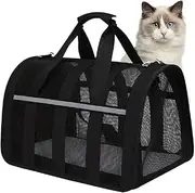 Cat Carrier Soft, Pet Carrier Airline Approved, Soft Sided Collapsible Pet Travel Carrier, Kitten and Puppy up to 10kg, Breathable Durable Bite-Resistant Mesh with Removable Washable Mat