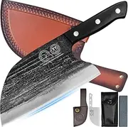 XYJ Full Tang, Serbian Chefs Knife,Chef Meat Cleaver,Kitchen Knives,Set with Leather Sheath,Take Carrying,Butcher,for Camping or Outdoor for Women Men (8 inch)