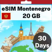 eSIM Montenegro - 20 GB - 30 Days - Travel eSIM | QR code activation