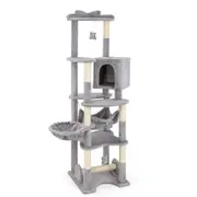 Costway 176cm Cat Tree Tower Pet Condo House Sisal Scratching Post Grey