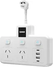 Lvpradior 6-Outlet Surge Protector Power Board with 2 USB-C & 2 USB-A – 3000W/4000J Smart Power Strip, Touch Night Light, Individual Switches, for Home Office, Gaming & Kitchen(White)