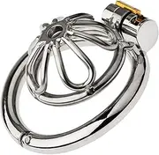 Open and Close Clasp Chastity Lock Metal Flat Chastity Cage Dark Lock Design Adjustable Arc Ring Steel Penis Cage for Men BDSM Bondage Cock Cage Sex Toys to Prevent Erection for Male