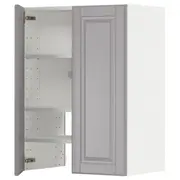 METOD wall cb f extr hood w shlf/door, white/Bodbyn grey, 60x80 cm