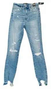 Abercrombie & Fitch Shark Bite Hem Simone High Rise Ankle Frayed Jeans Size 24