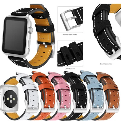 █ For Apple Watch Series 3 2 1 Wristwatch Band Cuff Leather iWatch Strap 38 42mm
