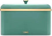 Tower T826130JDE Cavaletto Bread Bin with Removable Lid, Large Capacity, Durable Steel Body, Jade Green and Gold