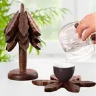 Wooden Tree Coasters with Holder Wooden Trivets Stylish Foldable Heat Resistant