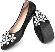 [TABNIX] Women's Ballet Flats Rhinestone Soft Wedding Ballerina Shoes Foldable Sparkly Dress Comfort Slip on Flat Shoes