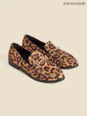 Sosandar Brown Leopard Print Snaffle Trim Mule Loafers (AH9276) | $136