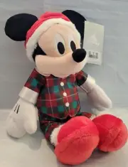 Disney Mickey Mouse Plush 14" Pajamas Plaid Christmas PJS Red Slippers Holiday