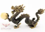 Brass figurine of Chinese Dragon with an amber ball Totem talisman IronWork