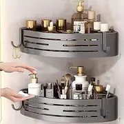 Shower Caddy Shelf 2Pack Bathroom Organiser Large Storage Corner no Drill Self Ashesive Shelves,Bust-Proof Hevy Duty Bath Suction Shower Caddy Organizer Rack (Grey)