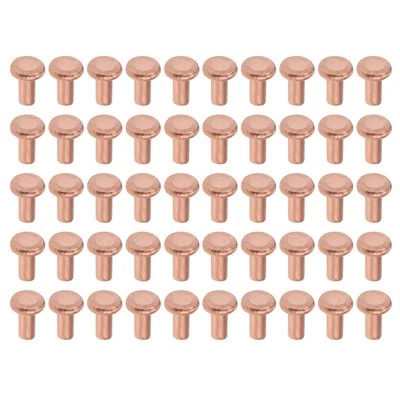 100PCS Fasteners,1/8"x15/64" Flat Head Copper Fasteners Solid Rivets Fasteners
