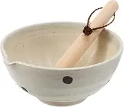 Tikusan Ceramic Ripple Ridge Mortar & Pestle (Suribachi & Surikogi) Set with Spout 7.1 inches Made in Japan (White)
