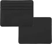 [uxcell] Minimalist Slim Wallet, 2 Pcs Leather Front Pocket Credit Card Holder with ID Window for Business Men & Women, Black