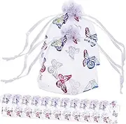 HOMOCONO 50pcs Butterfly Pattern Organza Drawstring Bags Sturdy Mesh Present Pouches for Packing Favors for Weddings Parties Special Occasions