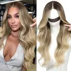 Ombre Blonde Wear and Go Glueless Wig with Bangs Pre Plucked Body Wave Synthe...