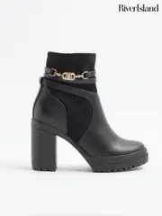 River Island Black Strap Heeled Boots (AC5955) | $111