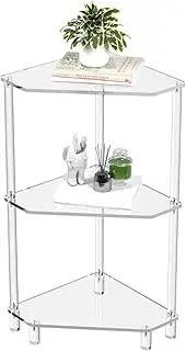 Acrylic Triangle End Table, 3 Tier Corner Side Table, Small Corner Side Table, Toilet Paper Holder Stand, Corner Display and Storage Shelf for Bedroom, Living Room