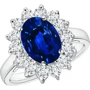 Lab-Grown Princess Diana Inspired Blue Sapphire Ring with Lab Diamond Halo