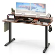 Costway 140x60cm Electric Lift Table Height Adjustable Stand Up w/Control Panel Office Gaming Computer Desk Brown