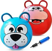 Animal Hopper Ball - 20-inch Bouncy Ball with 2 Handles - Easy to Inflate Bounce Ball with Hand Pump - Hop Balls in Vibrant Colors - Bouncing Jumping Ball for Toddlers, Kids 3+ (2 Pack)