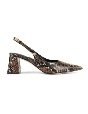 [Siren] Yankee Slingback Block Heels in Brown Snake Leather
