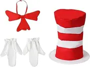 Red and White Cat Hat Costume Set with Gloves and Bow Tie, Funny Cat Costume Accessory for, Cloth Bow Tie