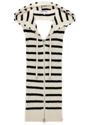 Veronica Beard Bunny Striped Hooded Cable-knit Dickey - White And Black - One Size ONE SIZE