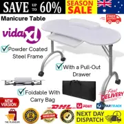 Portable Manicure Salon Table Folding Nail Desk Station With Wrist Cushion Wheel
