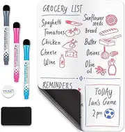 YES4QUALITY Magnetic Dry Erase White Board Sheet for Fridge 12x8 in, with Stain Resistant Technology, Includes 3 Markers and Big Eraser with Magnets, Small Refrigerator Whiteboard Planner