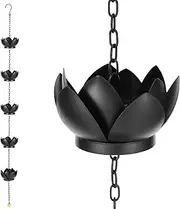 Metal Rain Chain Replacement, with S Hook Adjustable Length, Imitation Water Lily Rain Chain, Premium Rain Chains for Gutters